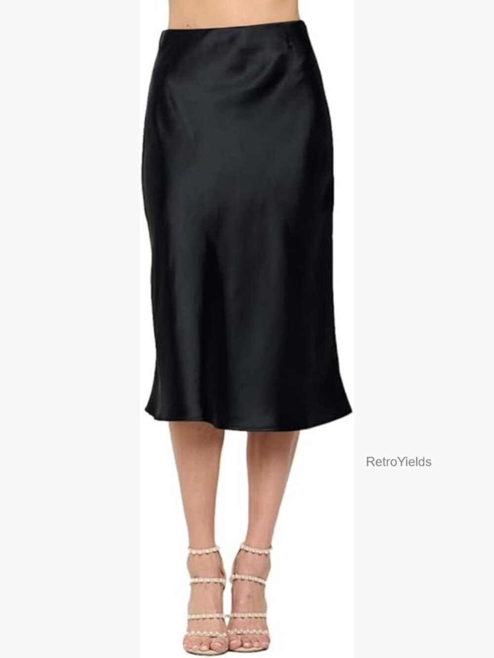High Waist Silky Elastic Satin Midi Skirt with Stretch - Made in USA